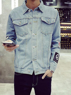 Blue Loose Denim Long Sleeve Plus Size Men Jacket for Casual