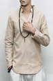 Beige Loose V Neck Pure Color Plus Size Long Sleeve Men Shirt for Casual