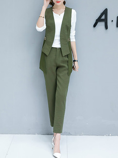 Green and White Three-Piece Slim Contrast Linking Plus Size Pants Jumpsuit for Casual Office Party