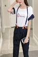 Blue and White Loose Strap Round Neck Stripe Linking Contrast Located Printing Jumpsuit for Casual Party Office
