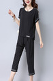Black Plus Size Loose Adjustable Waist Round Neck Contrast Linking Tape Furcal Jumpsuit for Casual