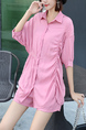 Pink Two Piece Collared Button Down Shirt Plus Size Jumpsuit for Casual Party
