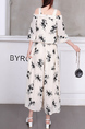 White and Black Off Shoulder Blouse Wide Leg Pants Jumpsuit for Casual Party Evening