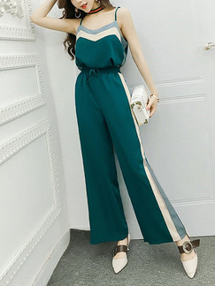 Green Slim Sling Wide-Leg Two-Piece Pants Slip Plus Size Jumpsuit for Casual Party Evening