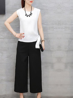 Black and White Slim Band Wide-Leg Two-Piece Pants Jumpsuit for Casual Party