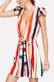 Colorful Slim Stripe Wide-Leg Siamese Shorts Jumpsuit for Party Evening Cocktail Nightclub