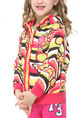 Pink Colorful Contrast Stripe Printed Hooded Ruffled Zipper Girl Jacket for Casual