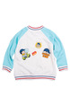 White and Turquoise Contrast Linking Stripe Stand Collar Pattern Lettern Embroidery Long Sleeve Boy Jacket for Casual