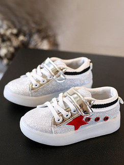 White and Red Chemical Fiber Soles With LED and Bright Silk Lace Up Comfort Girl Shoes for Casual Party