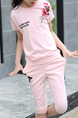 Pink Two-Piece Round Neck Pattern Letter Located Printing Girl Jumpsuit for Casual