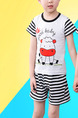 Black and White Red Knitted Two-Piece Contrast Stripe Round Neck Pattern Boy Jumpsuit for Casual

