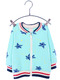 Sky Blue Knitted Contrast Linking Stand Collar Stripe Printed Long Sleeve Boy Jacket for Casual
