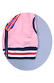 Pink Knitted Stand Collar Contrast Linking Stripe Printed Long Sleeve Girl Jacket for Casual
