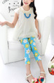 Blue White and Yellow Contrast Tight Printed Three Quarter Girl Pants for Casual