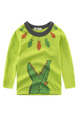 Green Contrast Linking Round Neck Pattern Located Printing Long Sleeve Boy Shirt for Casual