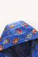 Blue Colorful Contrast Hooded Printed Two-Pockets Water-Proof Plus Cashmere Long Sleeve Boy Jacket for Casual