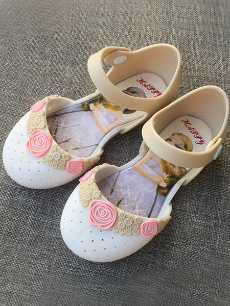 Beige White and Pink PVC Comfort Flats Girl Shoes for Casual Party
