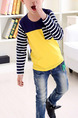 Yellow Blue and White Slim Round Neck Contrast Stripe Long Sleeve Boy Shirt for Casual