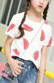 White and Red Plus Size Round Neck Printed Girl Shirt for Casual Party
