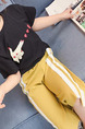 Yellow and White Plus Size Side Stripe Adjustable Waist Micro-Pull Girl Pants for Casual