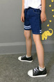 Blue Plus Size Linking Stripe Adjustable Waist Pockets Back  Denim Boy Shorts for Casual Party