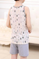 Beige and Grey Two-Piece Contrast Printed Vest Round Neck Boy Suit for Casual