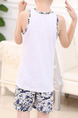 White and Blue Two-Piece Contrast Linking Printed Vest Round Neck  Boy Suit for Casual