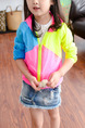 Pink Yellow and Blue Plus Size Contrast Linking Hooded Zipper Pockets Long Sleeve Girl Jacket for Casual