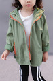 Green and Orange Hooded Contrast Zipper Pockets Located Printing Back Long Sleeve Girl Jacket for Casual
