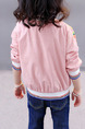 Pink Colorful Stand Collar Contrast Stripe Located Printed Long Sleeve Girl Jacket for Casual