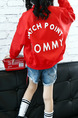 Red Stand Collar Letter Printed Pockets Long Sleeve Girl Jacket for Casual