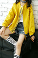 Yellow Stand Collar Letter Printed Pockets Long Sleeve Girl Jacket for Casual