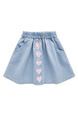Blue Slim A-Line Denim Love Pattern Skirt Girl Skirt for Casual