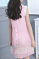 Pink Loose Laced Located Printing Shift Above Knee Girl Dress for Casual Party