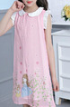 Pink Loose Laced Located Printing Shift Above Knee Girl Dress for Casual Party