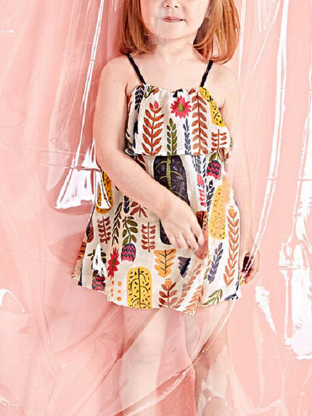 Colorful Loose Printed Above Knee Shift Slip Girl Dress for Casual Party