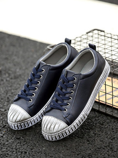 Blue Black and Grey Leather Round Toe Platform Comfort Lace Up 3cm Rubber Shoes