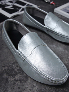 Silver Leather Round Toe Platform Comfort 1.5cm Loafers
