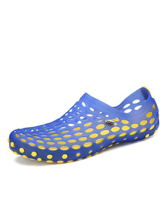 Blue and Yellow Plastic Cement Round Toe Platform 2cm Perforated Men Shoes