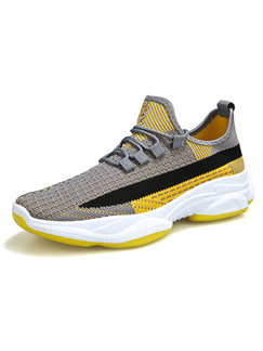 Gray Yellow And White Mesh Round Toe Platform Slip On 4.5cm Flats Loafer Sports Strappy Men Shoes