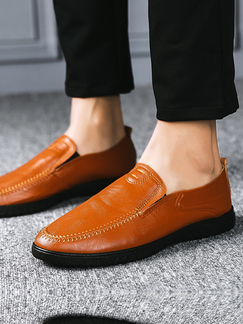 Apricot Leather Round Toe Slip On Men Shoes