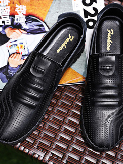 Black Leather Round Toe Men Shoes