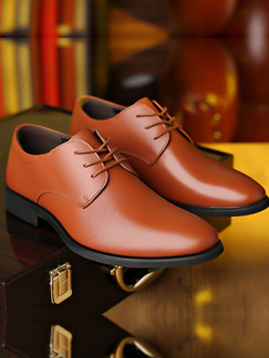 Apricot Leather Round Toe Lace Up Derby Men Shoes