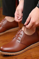 Brown Patent Leather Round Toe Platform Lace Up 1.5cm Leather Shoes