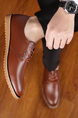 Brown Patent Leather Round Toe Platform Lace Up 1.5cm Leather Shoes