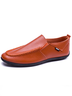 Apricot Leather Round Toe Platform Slip On 1cm Leather Shoes