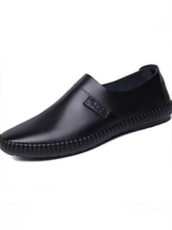 Black Leather Round Toe Platform Slip On 1.5cm Leather Shoes