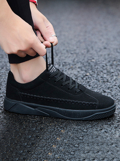 Black Canvas Round Toe Platform Lace Up 1.5cm Rubber Shoes