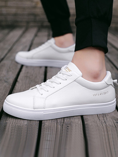 White Leather Round Toe Platform Lace Up 1.5cm Rubber Shoes
