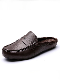 Brown Plastic Round Toe Platform Loafer Sandals